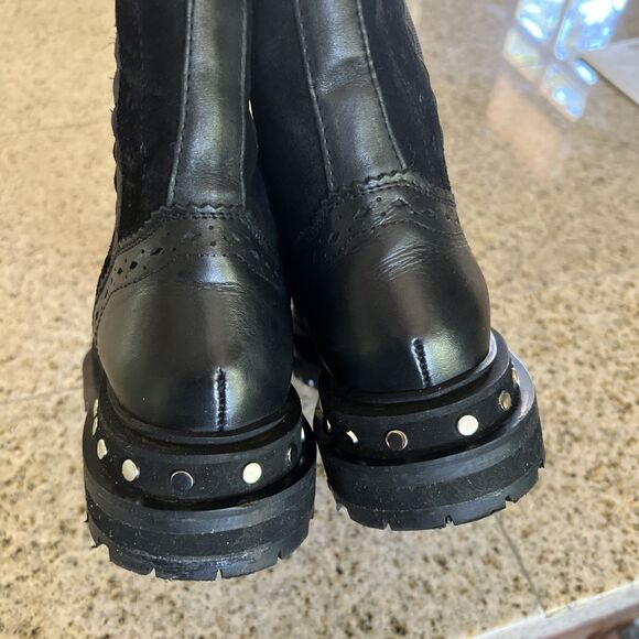 EUC Free People Tate Black Suede Chelsea Boots Size 6.5 Women's Side Zip Chunky - Picture 12 of 14